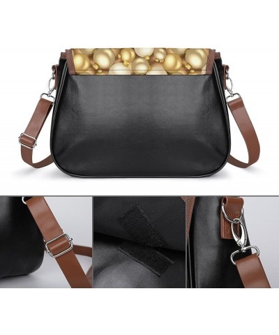 Funny Retro Pattern with Cats Women Leather Expandable Travel Crossbody Adjustable Strap Gold Christmas Balls $18.56 Crossbod...