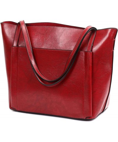 Women's Oil Wax PU Leather Tote Shoulder Bags Large Satchel Crossbody Bags Ladies Commuting Purses and Handbags Red $39.99 Sh...