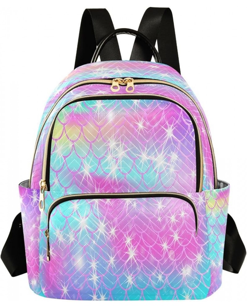 Backpack Purse for Women Mermaid Scales, Mini Fashion Backpack Glitter Galaxy Lightweight Casual Daypack Shoulder Bag Travel ...