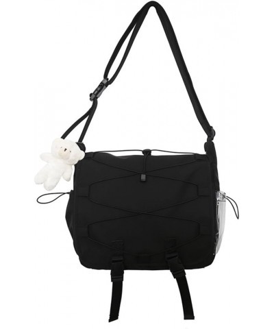 ITA Crossbody Bag with Cute Plush Accessory Dual-Wear Options Tie Detail & PVC Layer Kawaii Japanese Bag for Women Black $16....