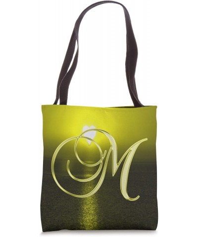 M Yellow Heart Beach Ocean Lake Sun Moon Initial Letter Name Tote Bag $12.24 Totes