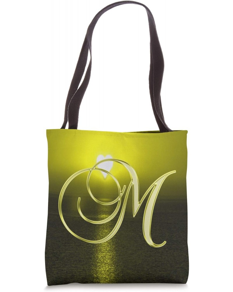 M Yellow Heart Beach Ocean Lake Sun Moon Initial Letter Name Tote Bag $12.24 Totes