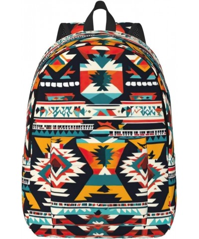 Native American Pattern Print Casual Double Shoulder Daypack,Anti-Theft Travel Canvas Backpack For Men And Women Black Small ...