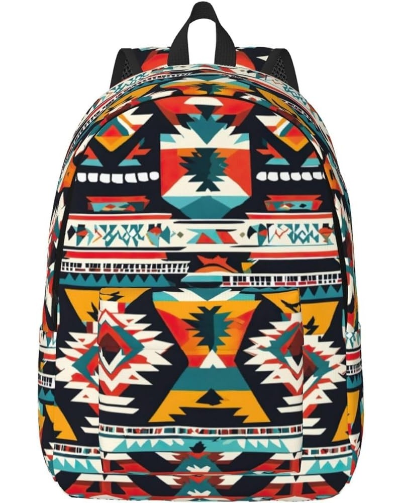 Native American Pattern Print Casual Double Shoulder Daypack,Anti-Theft Travel Canvas Backpack For Men And Women Black Small ...