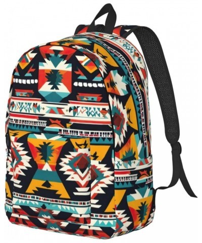 Native American Pattern Print Casual Double Shoulder Daypack,Anti-Theft Travel Canvas Backpack For Men And Women Black Small ...