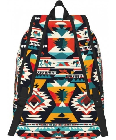 Native American Pattern Print Casual Double Shoulder Daypack,Anti-Theft Travel Canvas Backpack For Men And Women Black Small ...