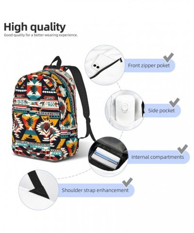 Native American Pattern Print Casual Double Shoulder Daypack,Anti-Theft Travel Canvas Backpack For Men And Women Black Small ...