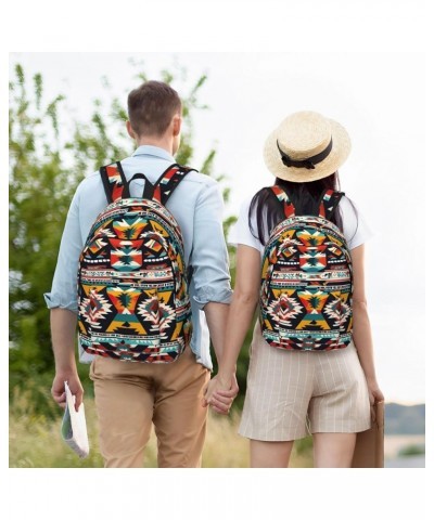 Native American Pattern Print Casual Double Shoulder Daypack,Anti-Theft Travel Canvas Backpack For Men And Women Black Small ...