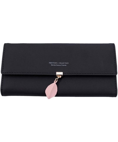 Wallet for Women PU Leather Leaf Pendant Card Holder Phone Checkbook Organizer Zipper Coin Purse Black $11.69 Wallets