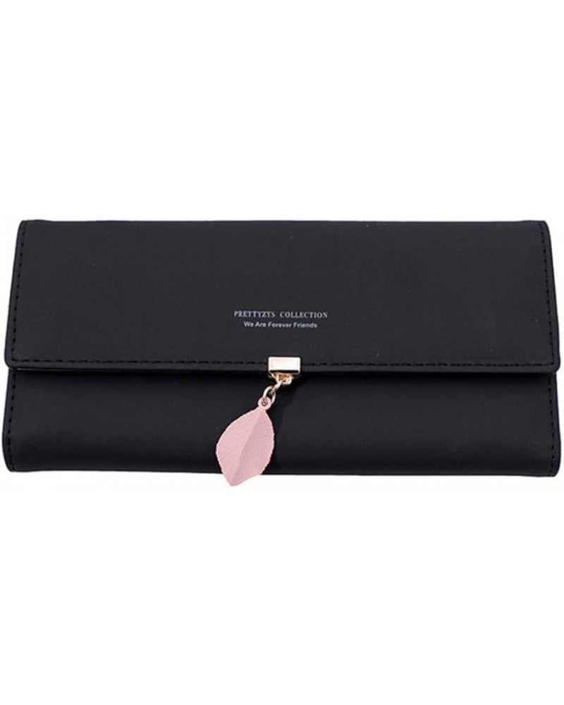 Wallet for Women PU Leather Leaf Pendant Card Holder Phone Checkbook Organizer Zipper Coin Purse Black $11.69 Wallets