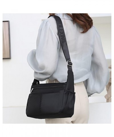 Nylon Crossbody Bag for Women Casual Work Tote Handbag Multi-pocket Messenger Bag Shoulder Purse with Adjustable Strap Black ...