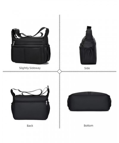 Nylon Crossbody Bag for Women Casual Work Tote Handbag Multi-pocket Messenger Bag Shoulder Purse with Adjustable Strap Black ...