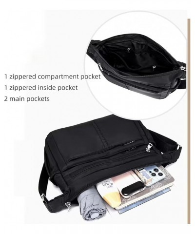 Nylon Crossbody Bag for Women Casual Work Tote Handbag Multi-pocket Messenger Bag Shoulder Purse with Adjustable Strap Black ...