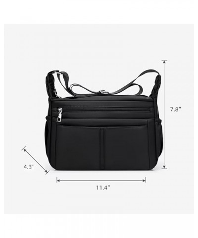 Nylon Crossbody Bag for Women Casual Work Tote Handbag Multi-pocket Messenger Bag Shoulder Purse with Adjustable Strap Black ...