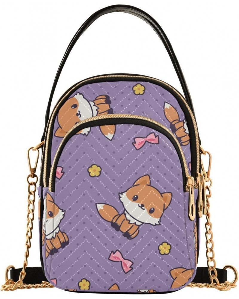 Kawaii Foxes Crossbody Bag for Women Cell Phone Purse Wallet with Removable Chain Shoulder Handbag for Work Passport Phone Tr...