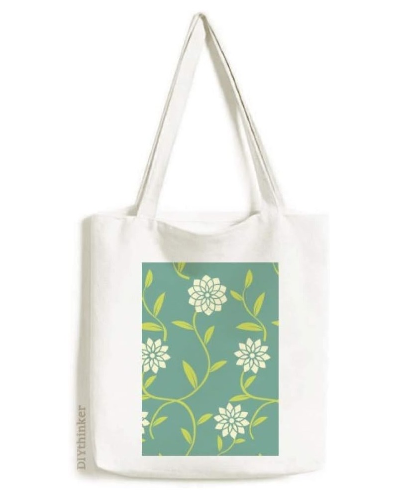 Green White Flowers Decorative Pattern Tote Canvas Bag Shopping Satchel Casual Handbag $12.71 Totes