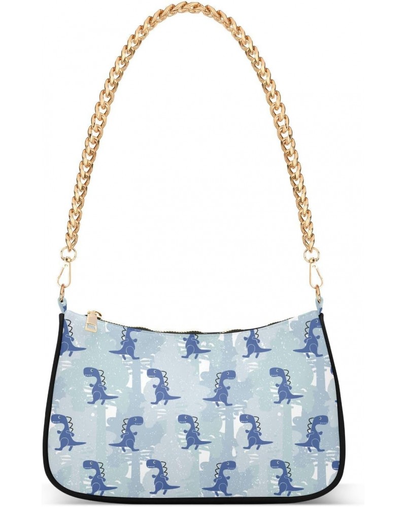 Blue Dinosaur Women Shoulder Bag Clutch Chain Purse Handbags with Zipper Pocket Tote Bag for Shopping Vacation $12.30 Shoulde...