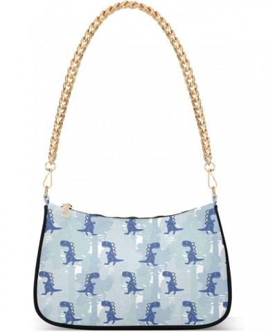 Blue Dinosaur Women Shoulder Bag Clutch Chain Purse Handbags with Zipper Pocket Tote Bag for Shopping Vacation $12.30 Shoulde...