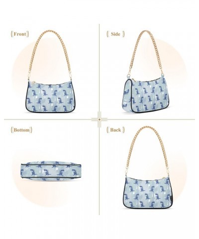 Blue Dinosaur Women Shoulder Bag Clutch Chain Purse Handbags with Zipper Pocket Tote Bag for Shopping Vacation $12.30 Shoulde...