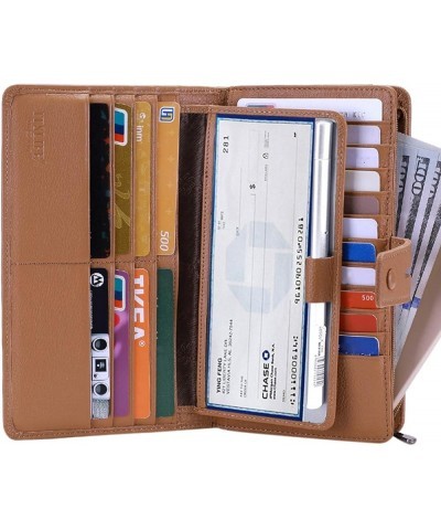 Womens Wallet,Large Capacity RFID Blocking Leather Wallets Credit Cards Organizer Ladies Wallet with Checkbook Holder Light B...