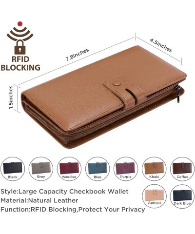 Womens Wallet,Large Capacity RFID Blocking Leather Wallets Credit Cards Organizer Ladies Wallet with Checkbook Holder Light B...