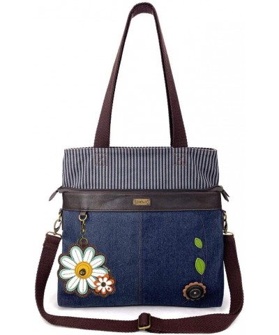 Denim Convertible Stripe Work Tote in Navy Blue (Coin Purse_ Daisy) $22.20 Totes