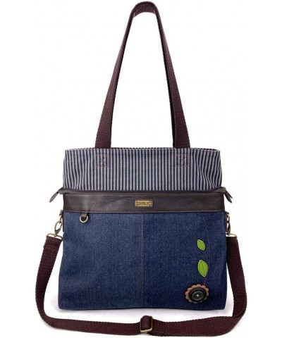 Denim Convertible Stripe Work Tote in Navy Blue (Coin Purse_ Daisy) $22.20 Totes