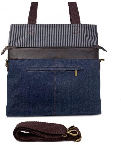 Denim Convertible Stripe Work Tote in Navy Blue (Coin Purse_ Daisy) $22.20 Totes