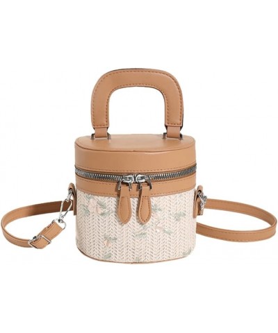 Straw Woven Bucket Bag Women Large Capacity Shoulder Bag Stylish Satchel Handbag Purses for Vacation Travel Khaki $13.43 Cros...