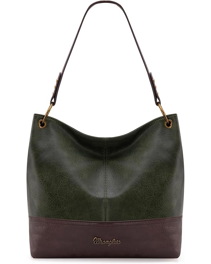 Wrangler Hobo Bags for Women Vegan Leather Top Handle Shoulder Purses and Handbags Two Tone Dark Green $12.74 Hobo Bags