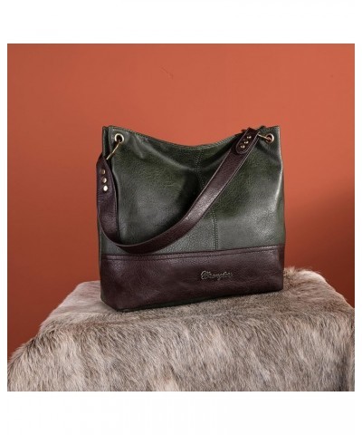 Wrangler Hobo Bags for Women Vegan Leather Top Handle Shoulder Purses and Handbags Two Tone Dark Green $12.74 Hobo Bags