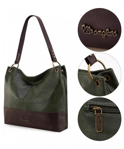 Wrangler Hobo Bags for Women Vegan Leather Top Handle Shoulder Purses and Handbags Two Tone Dark Green $12.74 Hobo Bags