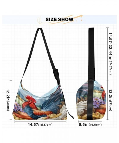 Crossbody Bag for Women Men Trendy Painting Chickens Rooster Leather Casual Hobo Shoulder Bags Purses with Adjustable Strap T...