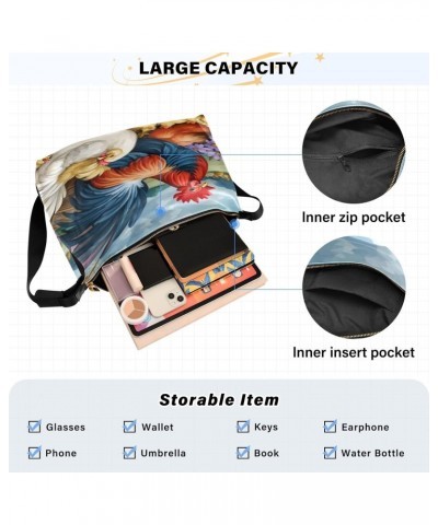 Crossbody Bag for Women Men Trendy Painting Chickens Rooster Leather Casual Hobo Shoulder Bags Purses with Adjustable Strap T...