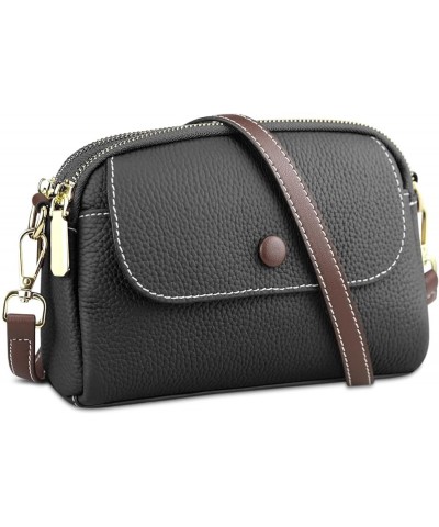 Crossbody Bags for Women - Genuine Leather Triple Zip Purse with Two Straps and Multi-Pockets One Strap Black $15.71 Crossbod...