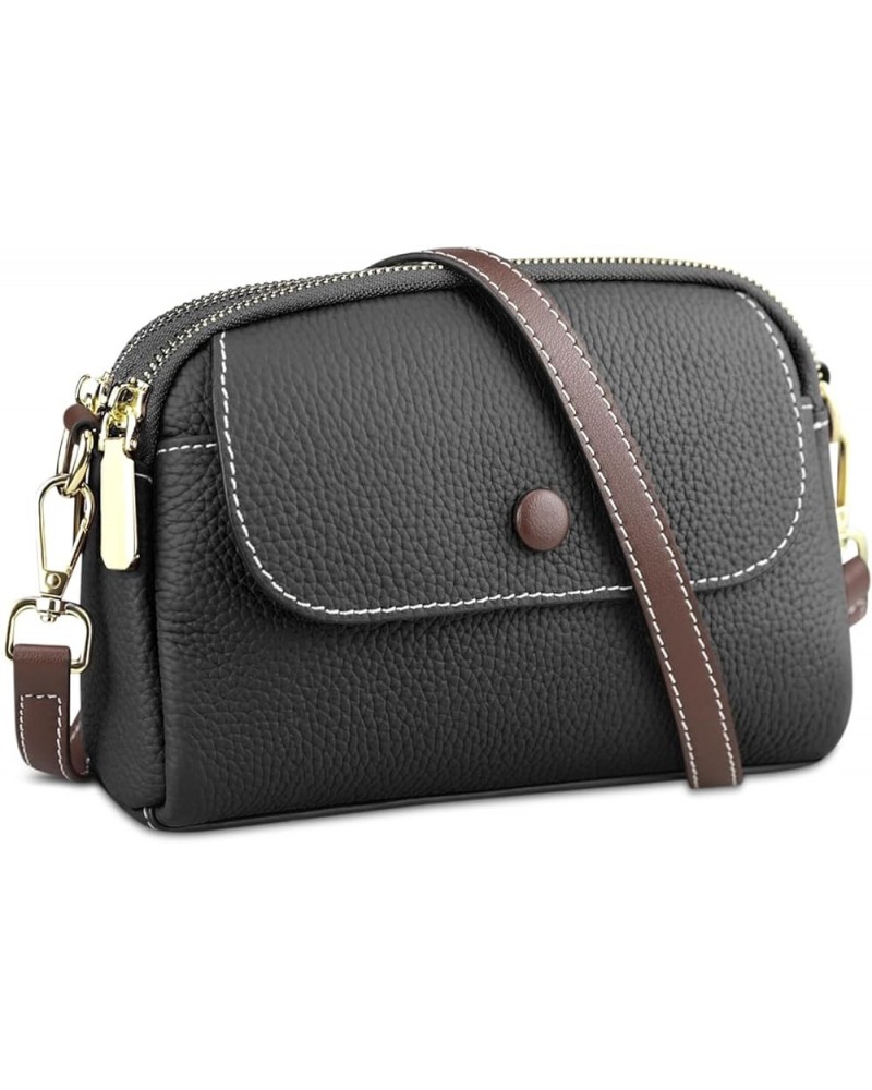 Crossbody Bags for Women - Genuine Leather Triple Zip Purse with Two Straps and Multi-Pockets One Strap Black $15.71 Crossbod...