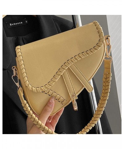 Saddle Shoulder Bags for Women Trendy Leather Satchel Bag Solid Color Crossbody HandBag with Zipper Yellow $12.90 Satchels