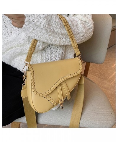 Saddle Shoulder Bags for Women Trendy Leather Satchel Bag Solid Color Crossbody HandBag with Zipper Yellow $12.90 Satchels