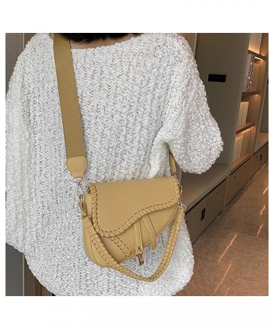 Saddle Shoulder Bags for Women Trendy Leather Satchel Bag Solid Color Crossbody HandBag with Zipper Yellow $12.90 Satchels