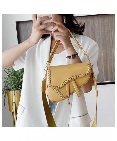 Saddle Shoulder Bags for Women Trendy Leather Satchel Bag Solid Color Crossbody HandBag with Zipper Yellow $12.90 Satchels