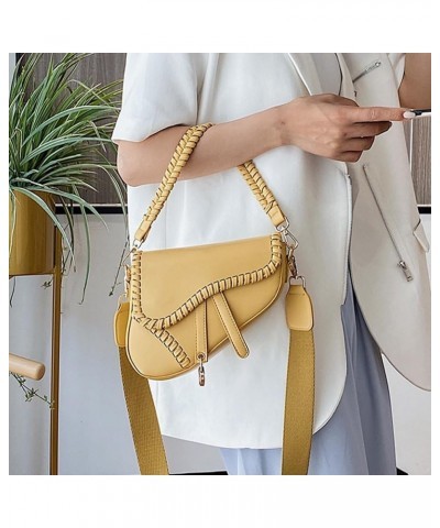 Saddle Shoulder Bags for Women Trendy Leather Satchel Bag Solid Color Crossbody HandBag with Zipper Yellow $12.90 Satchels