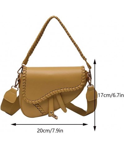 Saddle Shoulder Bags for Women Trendy Leather Satchel Bag Solid Color Crossbody HandBag with Zipper Yellow $12.90 Satchels