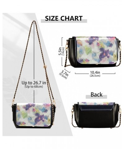 Flower Women Leather Shoulder Bag, Tiedyed Stripe Blue Crossbody Purses for Women Trendy Handbag with Chain Strap Floral Wate...