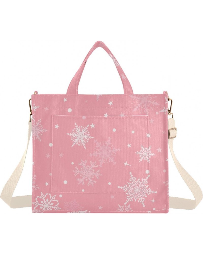 Christmas Snowflake Pink Corduroy Tote Bag for Women Hobo Crossbody Bag Purse Stylish Shoulder Handbag Messenger Bags, S $14....