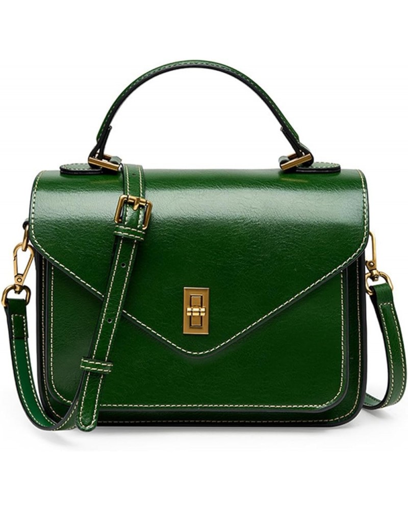 Vintage Top Handle Satchel Bags for Women Genuine Leather Flap Messenger Shoulder Bags Square Handbags and Purses Green $47.0...