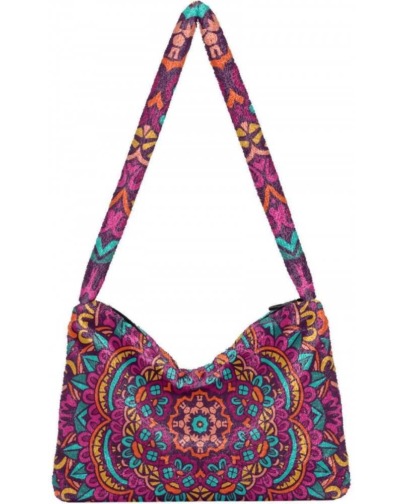 Indian Mandala Furry Tote Bag for Women Crossbody Bag Shoulder Handbag Cute Purse with Zipper for Men $12.38 Totes