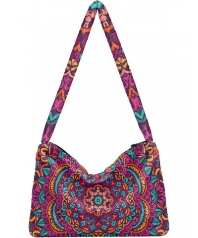 Indian Mandala Furry Tote Bag for Women Crossbody Bag Shoulder Handbag Cute Purse with Zipper for Men $12.38 Totes