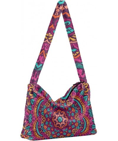 Indian Mandala Furry Tote Bag for Women Crossbody Bag Shoulder Handbag Cute Purse with Zipper for Men $12.38 Totes