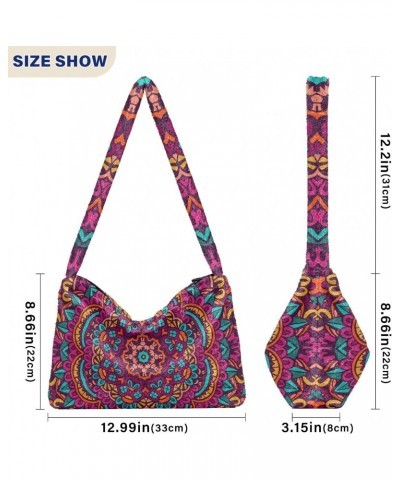 Indian Mandala Furry Tote Bag for Women Crossbody Bag Shoulder Handbag Cute Purse with Zipper for Men $12.38 Totes