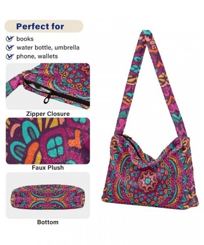 Indian Mandala Furry Tote Bag for Women Crossbody Bag Shoulder Handbag Cute Purse with Zipper for Men $12.38 Totes